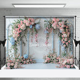 Lofaris Floral Pink Triple Arch White Wall Wedding Backdrop